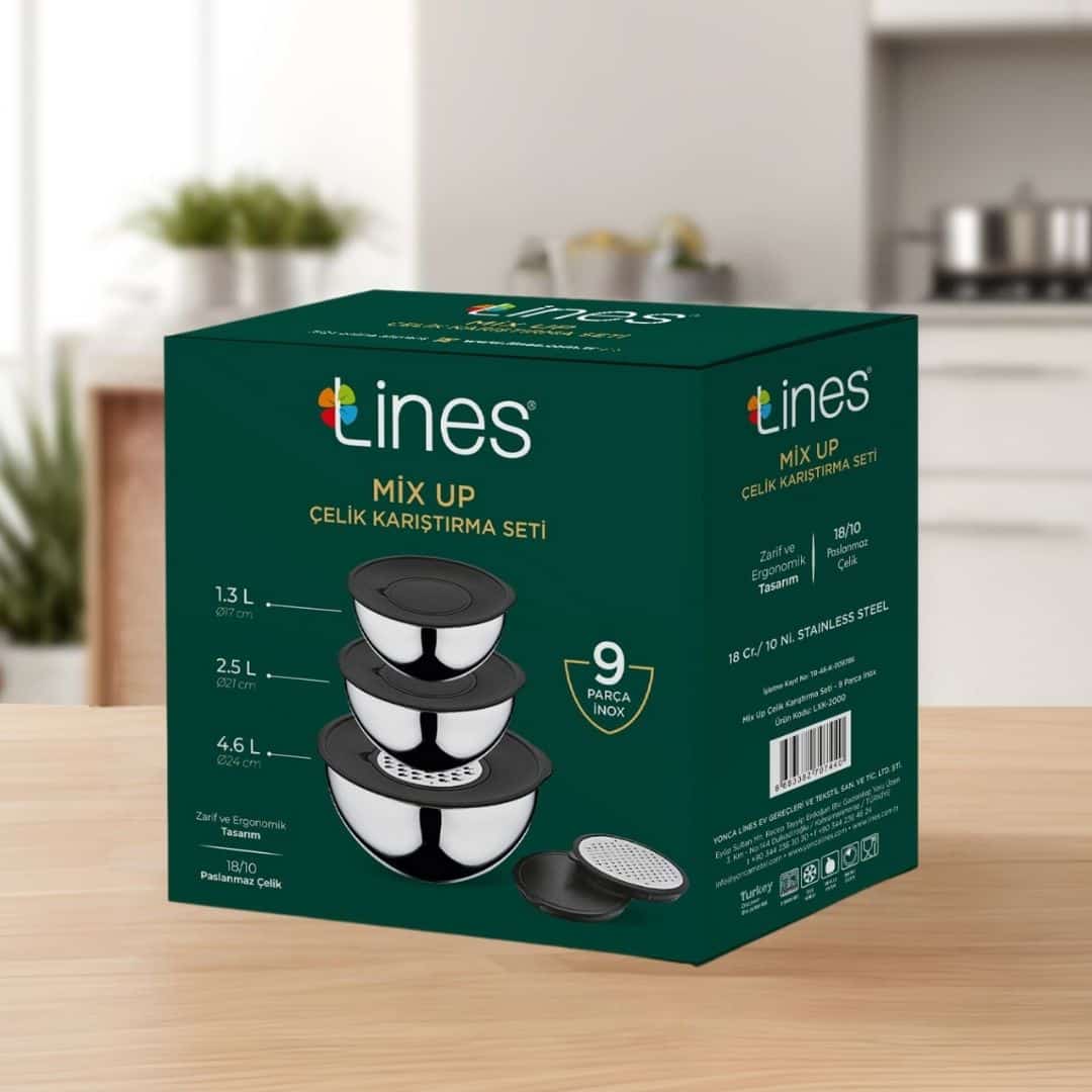 Lines Mix up Paslanmaz Çelik Rendeli Karıştırma Seti 9 parça Inox